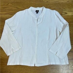 Eileen Fisher White 100% Linen Button Down Mandarin Collar Lagenlook Boho Beachy